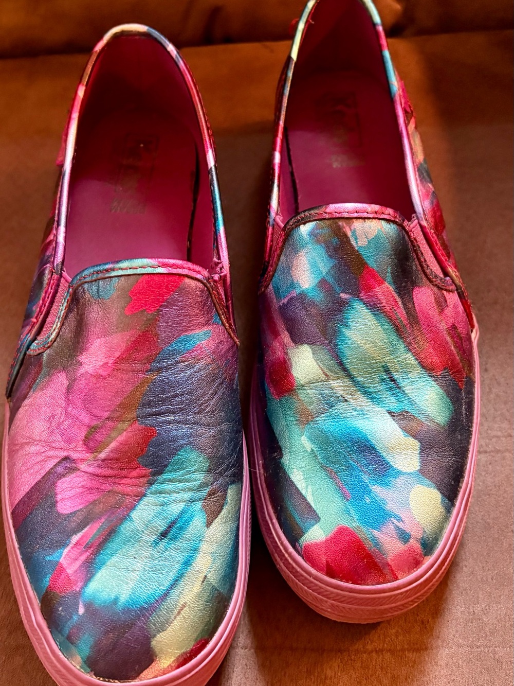 Women's Slip-On Keds Sneakers - Pink Multicolor Print